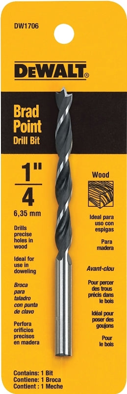 DeWALT DW1706 Drill Bit, 1/4 in Dia, 4 in OAL, Twist Flute, 1/4 in Dia Shank, Straight Shank