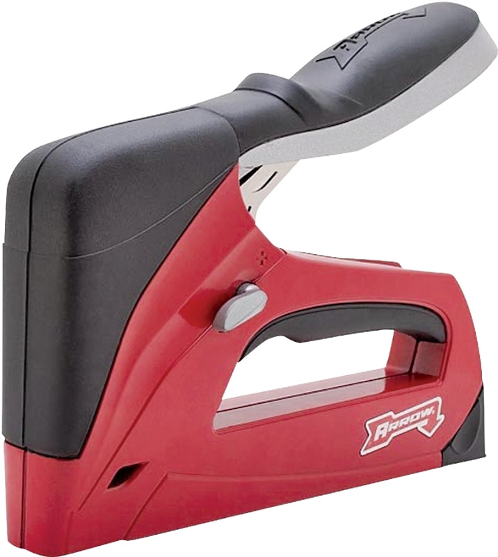 Arrow T50RED Professional Manual Staple Gun, T50 Staple, 6 to 14 mm W Crown, Aluminum Staple, Red