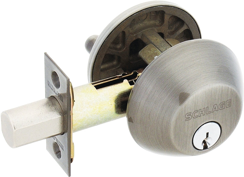 Schlage B60NV620 Deadbolt, 1 Grade, SC1 Key, Metal, Antique Pewter, 2-3/8, 2-3/4 in Backset, C Keyway