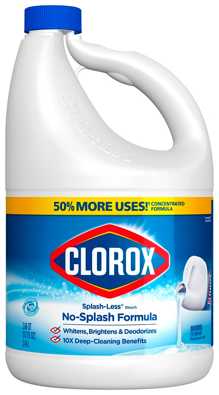 Clorox Splash-Less 32411 Concentrated Bleach, 117 oz, Liquid, Regular