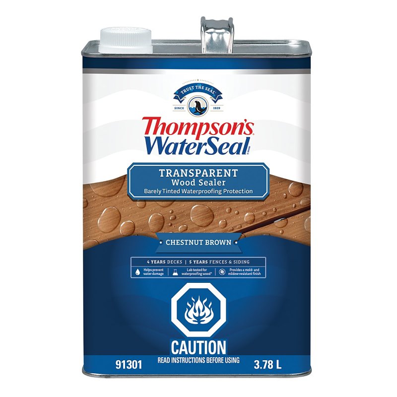 Thompson's WaterSeal THCP91301-16 Wood Sealer, Transparent, Liquid, Chestnut Brown, 1 gal, Can