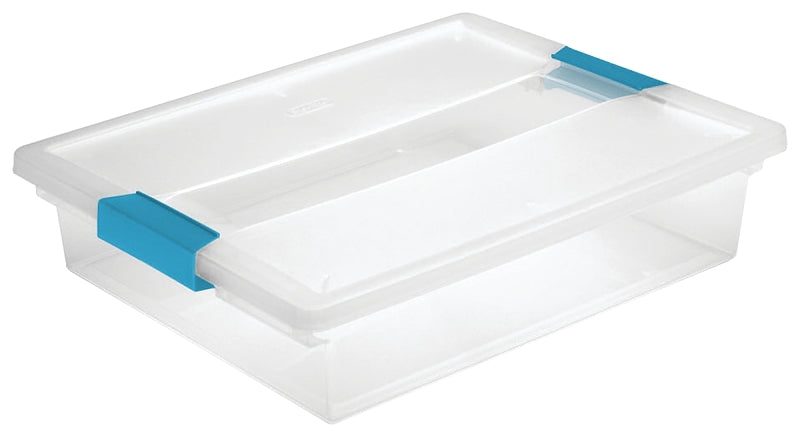 Sterilite 19638606 Clip Box, Plastic, Blue Aquarium/Clear, 14 in L, 11 in W, 3-1/4 in H