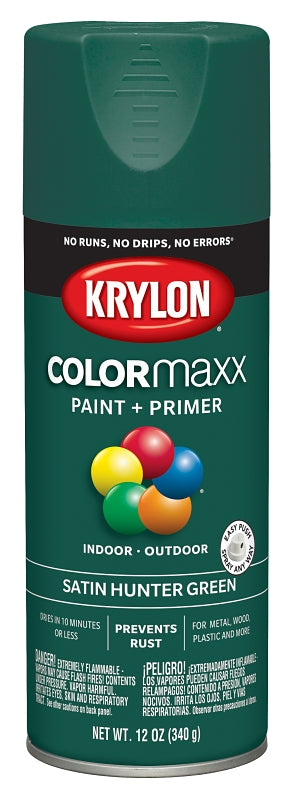 Krylon K05563007 Enamel Spray Paint, Satin, Hunter Green, 12 oz, Can