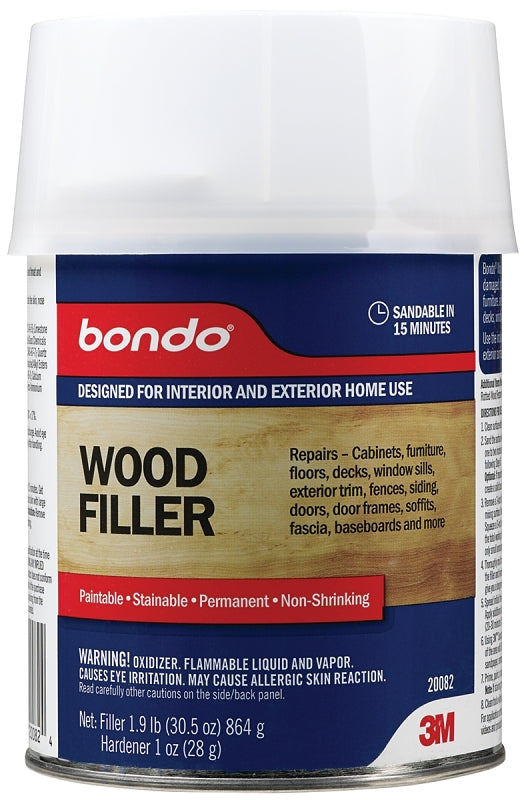 Bondo 20082 Wood Filler, Paste, Pungent Styrene, Yellow, 1 qt Can