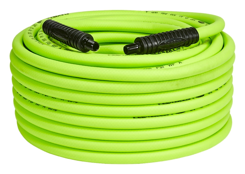 Flexzilla HFZ38100YW2 Premium Air Hose, 3/8 in ID, 100 ft L, MNPT, 300 psi Pressure, Polymer, Green