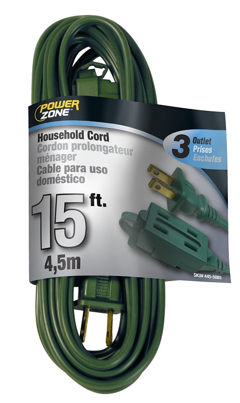 PowerZone OR780615 Extension Cord, 16 AWG Cable, 15 ft L, 125 V, Green