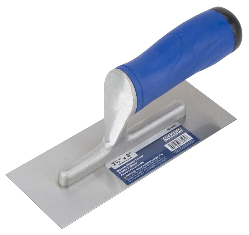 Vulcan 36105 Cement Trowel, 7.5 in L Blade, 3 in W Blade, Right Angle End, Ergonomic Handle, Plastic Handle