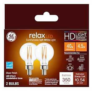 GE Industrial Solutions 45695 LED Bulb, Globe, G16.5 Lamp, E12 Lamp Base, Dimmable, Soft White Light, 2700 K Color Temp