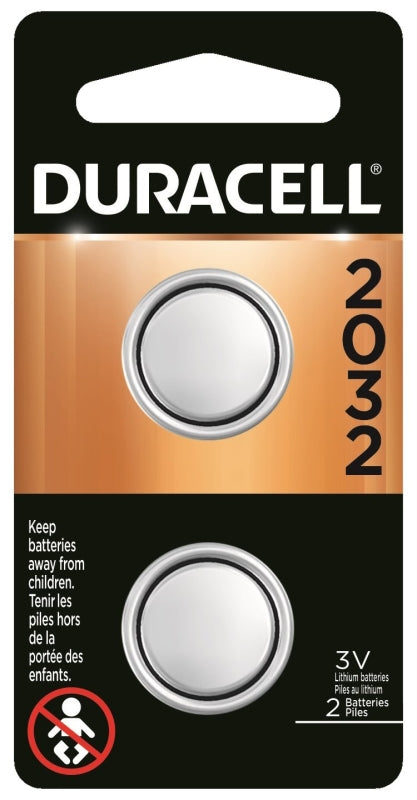 Duracell DL2032B2PK Battery, 3 V Battery, 220 mAh, CR2032 Battery, Lithium, Manganese Dioxide