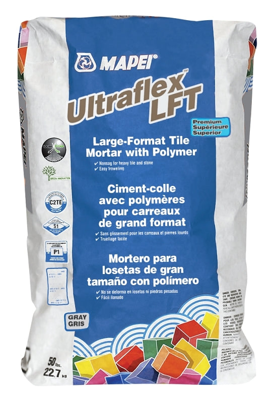 Mapei Ultraflex LFT Series 1125000021 Tile Mortar, Gray, 50 lb, Bag