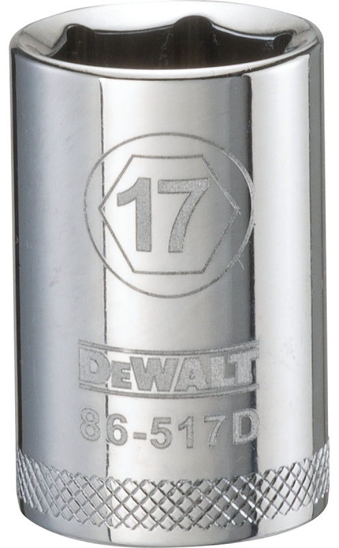 DeWALT DWMT86517OSP Drive Socket, 17 mm Socket, 1/2 in Drive, 6-Point, Vanadium Steel, Polished Chrome