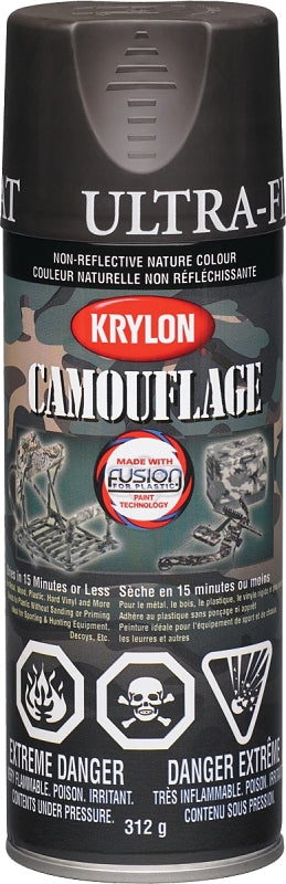 Krylon 442920000 Camouflage Spray Paint, Ultra Flat, Brown, 11 oz, Can