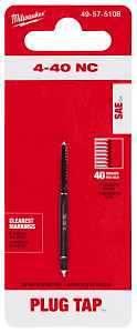 Milwaukee 49-57-5108 Straight Flute Plug Tap, #4-40 Thread, Coarse Thread, HCS