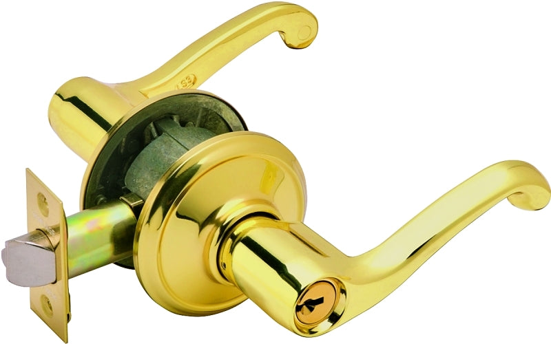 Schlage F Series F51A V FLA 505 Entry Lever, Mechanical Lock, Bright Brass, Metal, Residential, 2 Grade