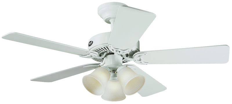 Hunter Southern Breeze Series 51010 Ceiling Fan, 5-Blade, Bleached Oak/White Blade, 42 in Sweep, Fiberboard Blade