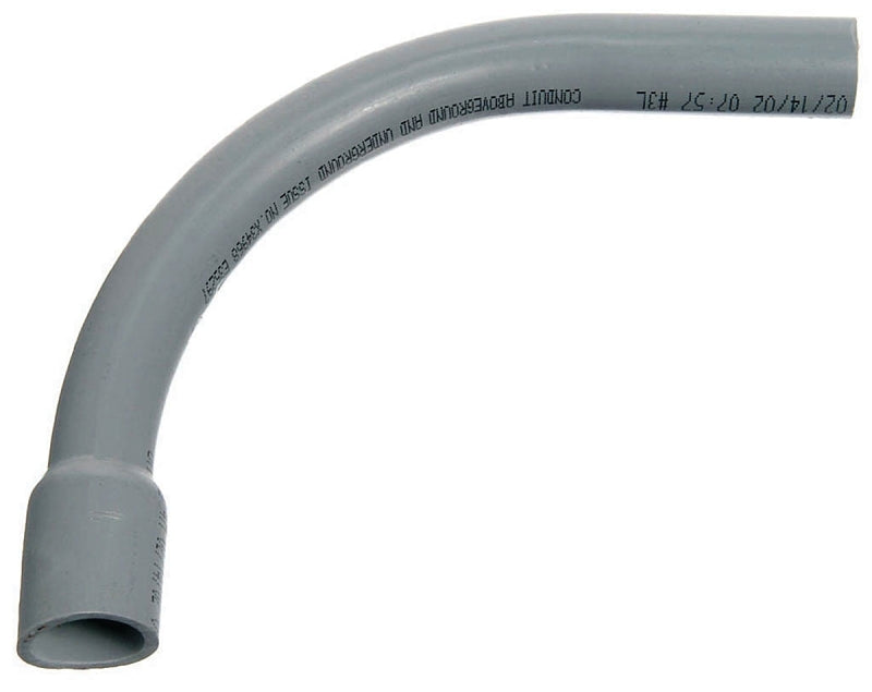 Carlon UA9DJB-UPC Elbow, 2 in Trade Size, 90 deg Angle, SCH 40 Schedule Rating, PVC, 24 in L Radius, Bell End, Gray