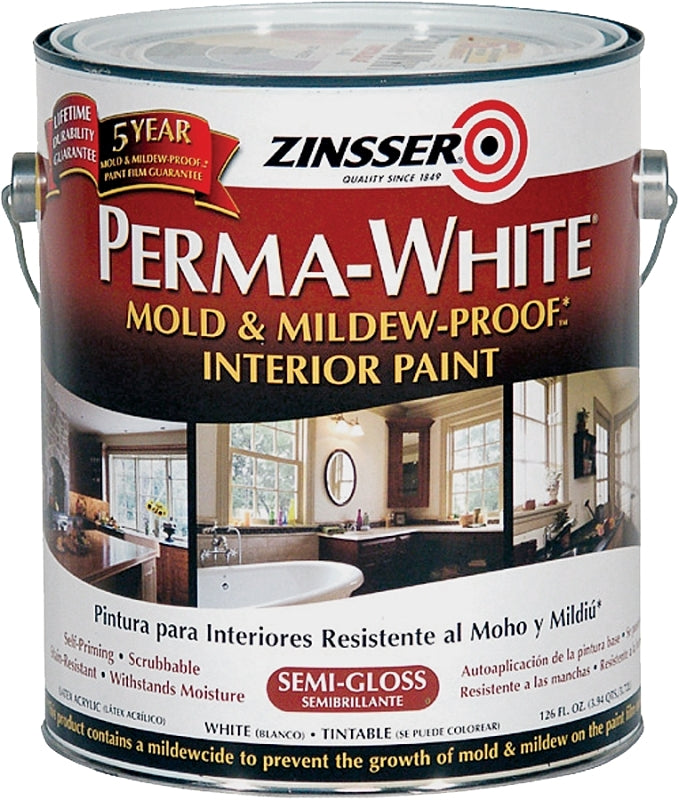 Zinsser 02761 Kitchen and Bath Paint, Semi-Gloss, White, 1 gal, Can, Water