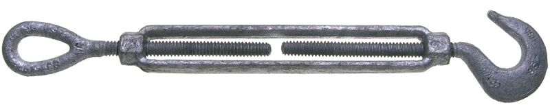 BARON 16-3/8X6 Turnbuckle, 1000 lb Working Load, 3/8 in Thread, Hook, Eye, 6 in L Take-Up, Galvanized Steel