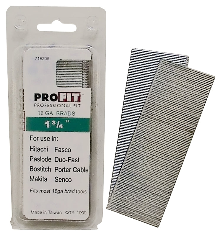 ProFIT 0718206 Finish Nail, 1-3/4 in L, 18 Gauge, Steel, Electro-Galvanized, Brad Head, Smooth Shank