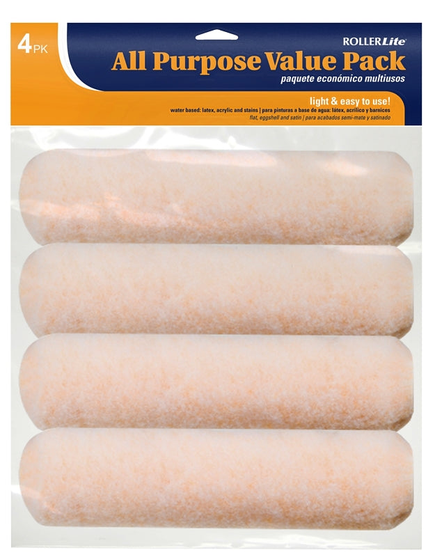 RollerLite All-Purpose 9AP038-4PK Roller Cover, 3/8 in Thick Nap, 9 in L, Polyester Cover, Orange