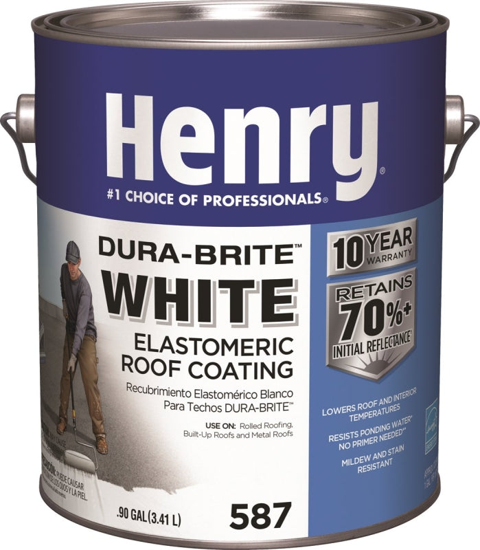 Henry HE587042 Elastomeric Roof Coating, White, 0.9 gal Pail, Cream
