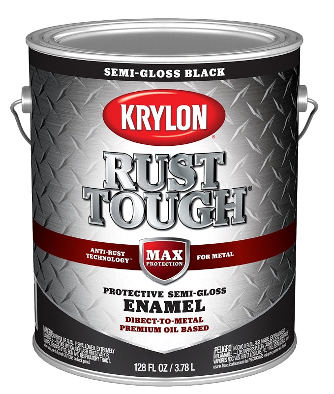 Krylon Rust Tough K09735008 Rust Preventative Paint, Semi-Gloss, Black, 1 gal, 400 sq-ft/gal Coverage Area