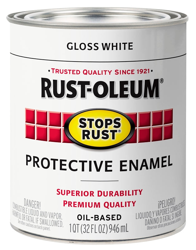 Rust-Oleum 353582 Rust Preventative Paint, Oil, Gloss, White, 1 qt, 80 to 175 sq-ft Coverage Area