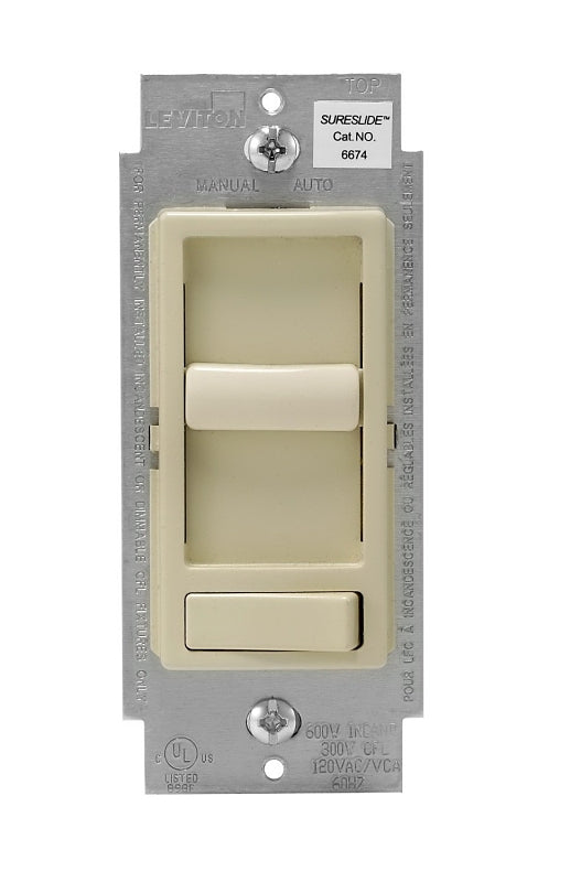 Leviton 06674-721 Slide Dimmer, 120 V, 600/150 W, CFL, Incandescent, LED Lamp, 3-Way, Ivory