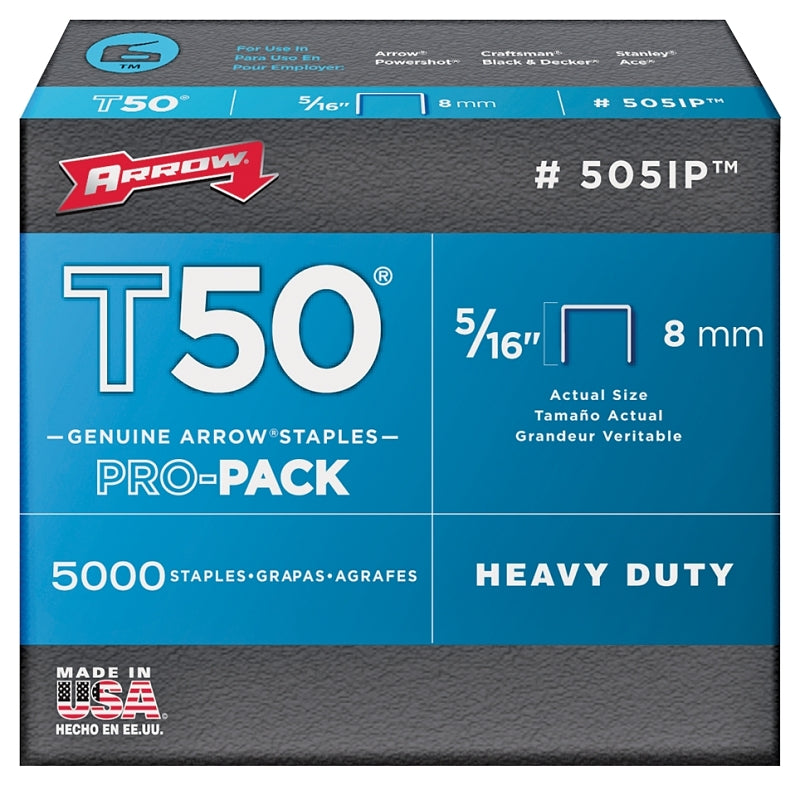 Arrow T50 Series 505IP Staple, 3/8 in W Crown, 5/16 in L Leg