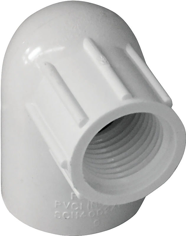 IPEX 435515 Reducing Pipe Elbow, 3/4 x 1/2 in, Socket x FPT, 90 deg Angle, PVC, White, SCH 40 Schedule, 150 psi Pressure