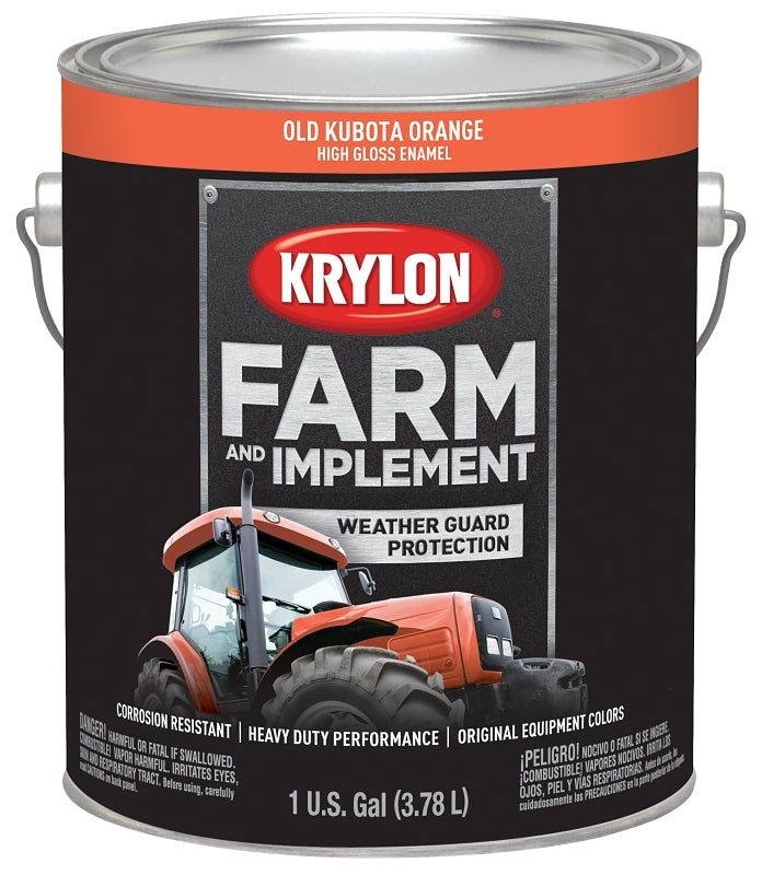 Krylon K01978000 Farm Equipment Paint, High-Gloss Sheen, Old Kubota Orange, 1 gal, 50 to 200 sq-ft/gal Coverage Area