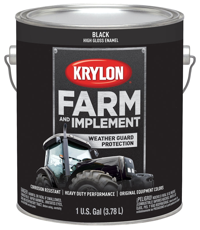 Krylon K01962000 Farm Equipment Paint, High-Gloss Sheen, Black, 1 gal, 50 to 200 sq-ft/gal Coverage Area