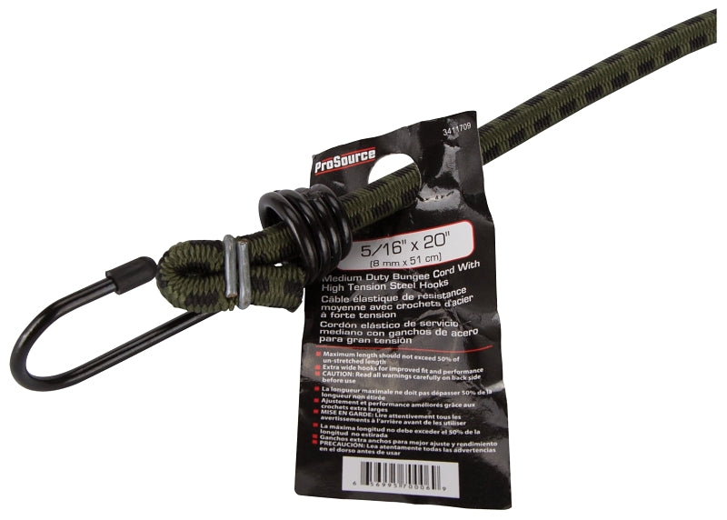 ProSource FH64016 Stretch Cord, 8 mm Dia, 20 in L, Polypropylene, Camouflage, Hook End