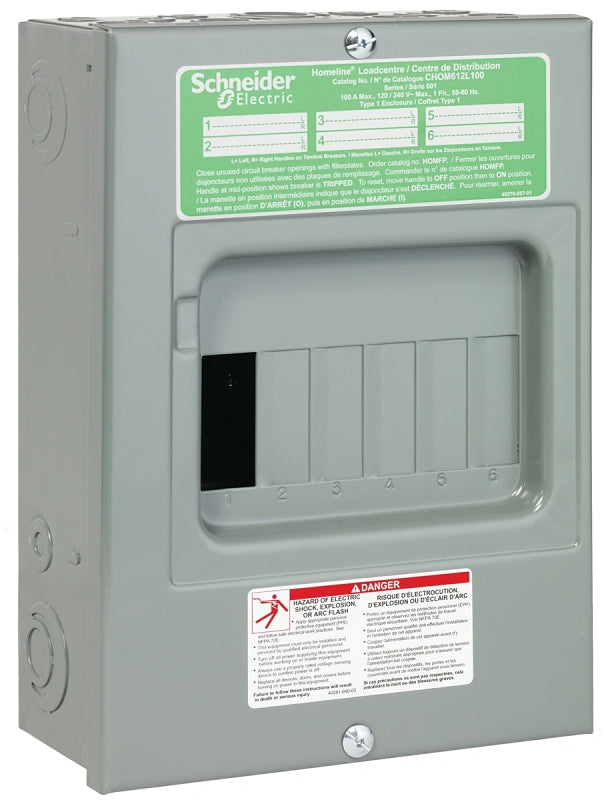 Square D Homeline CHOM612L100SCP Load Center, 100 A, 6 -Space, 12 -Circuit, 6 -Circuit Breaker, NEMA 1 Enclosure