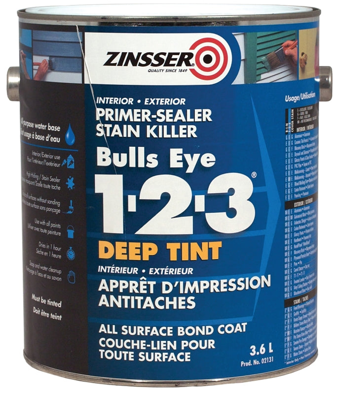 Zinsser Bulls Eye 1-2-3 Z02131 Deep Tint Primer, Liquid, White, 3.6 L, Can