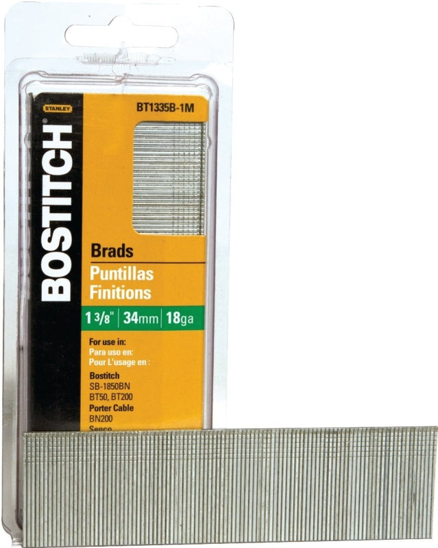 Bostitch BT1335B-1M Nail, 1-3/8 in L, 18 Gauge, Steel, Coated, Brad Head, Smooth Shank, 1000/PK