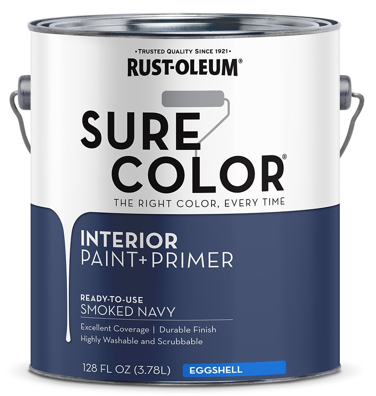 Rust-Oleum Sure Color 380226 Interior Wall Paint, Eggshell, Smoked Navy, 1 gal, Can, 400 sq-ft Coverage Area