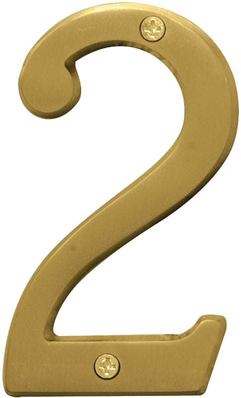 Hy-Ko Prestige Series BR-43BB/2 House Number, Character: 2, 4 in H Character, Brass Character, Brass