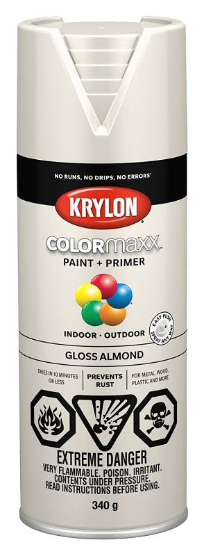 Krylon COLORmaxx K05500007 Spray Paint, Gloss, Almond, 12 oz, Aerosol Can