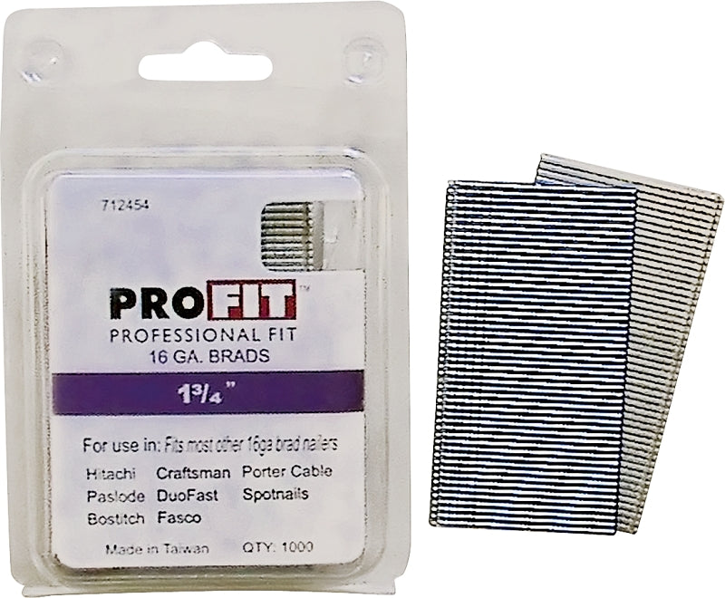 ProFIT 0712454 Finish Nail, 1-3/4 in L, 16 Gauge, Steel, Electro-Galvanized, Brad Head, Smooth Shank