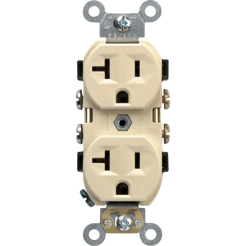 Leviton S01-0CR20-0IS Duplex Receptacle, 2 -Pole, 20 A, 125 V, Side Wiring, NEMA: 5-20R, Ivory