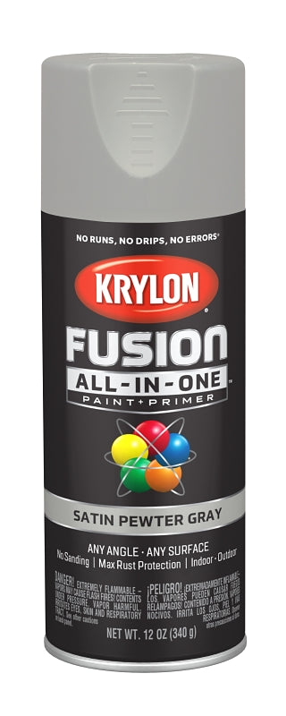 Krylon K02744007 Spray Paint, Satin, Pewter Gray, 12 oz, Can