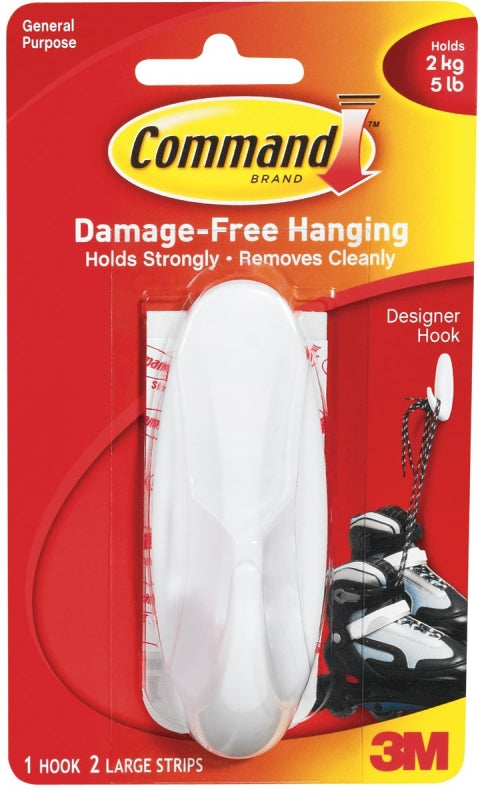 Command 17083 Designer Hook, 3/4 in Opening, 5 lb, 1-Hook, Plastic, White