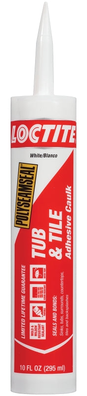 Loctite POLYSEAMSEAL 2154752 Tub and Tile Adhesive Caulk, Almond, 1 to 14 days Curing, 20 to 170 deg F, 10 oz Cartridge