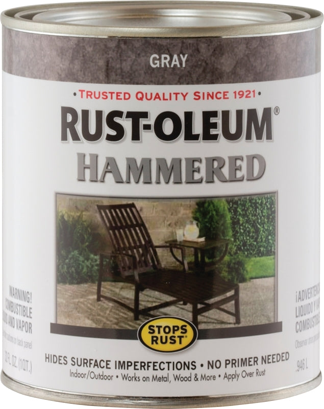 Rust-Oleum 7214502 Enamel Paint, Hammered, Gray, 1 qt, Can, 75 to 150 sq-ft/qt Coverage Area