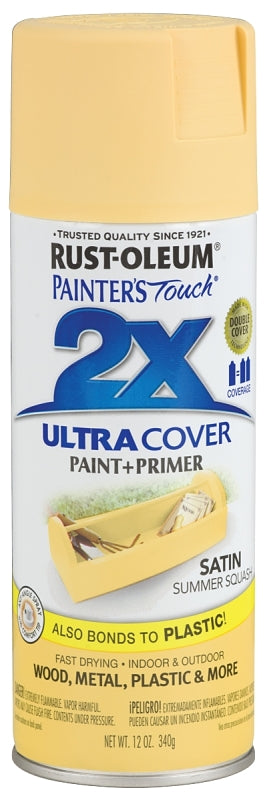 Rust-Oleum Painter's Touch 2X Ultra Cover 334079 Spray Paint, Satin, Summer Squash, 12 oz, Aerosol Can