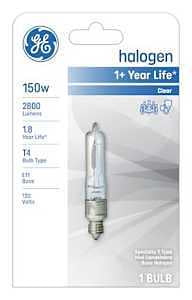 GE 19386 Halogen Bulb, 150 W, E11 Candelabra Lamp Base, T4 Lamp, White Light, 2800 Lumens, 2900 K Color Temp