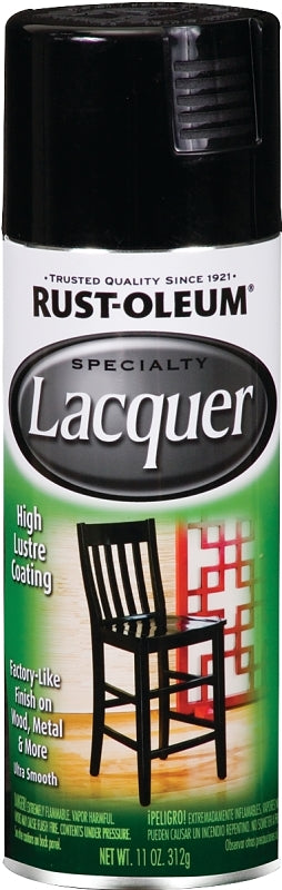 Rust-Oleum SPECIALTY 1905830 Lacquer Spray Paint, Gloss, Liquid, Black, 11 oz, Aerosol Can