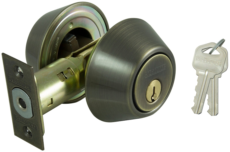 ProSource DB82V-PS Deadbolt, 3 Grade, Antique Brass, 2-3/8 to 2-3/4 in Backset, KW1 Keyway, 1-3/8 to 1-3/4 in Thick Door