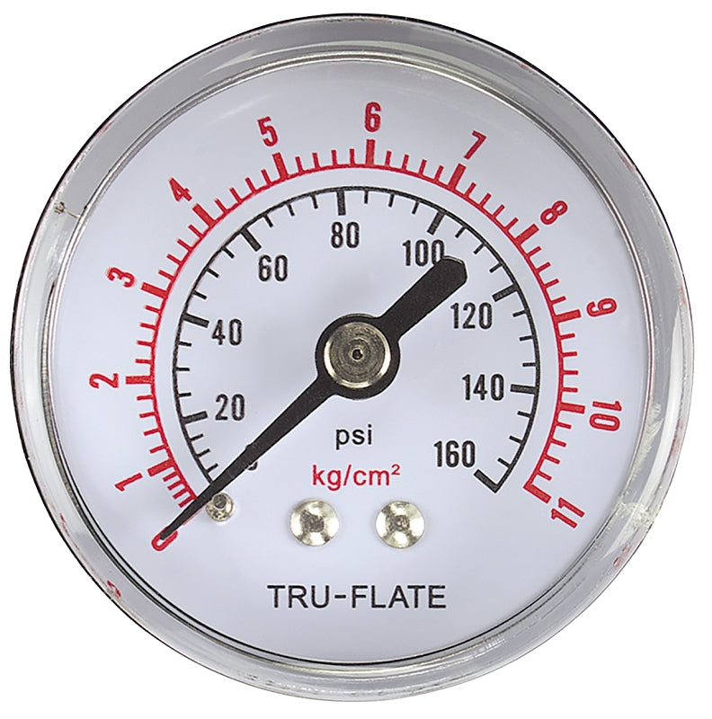 Tru-Flate 24803 Air Line Pressure Gauge, 1/4 in Connection, Threaded, Steel Gauge Case, 0 to 160 psi